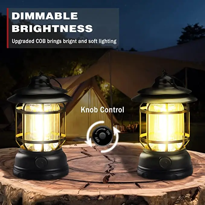 Portable Retro Camping Lantern Hanging Dimmable COB Brightness