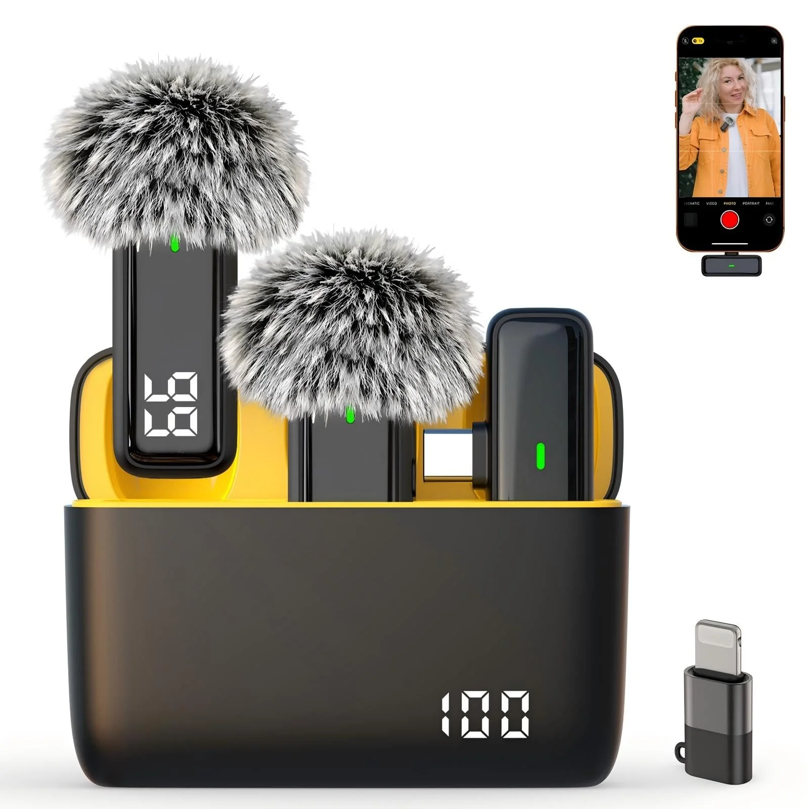 Plug-and-Play Pro Dual Wireless Microphone with Noise Reduction Type C Conference Use Portable for Podcasting and TikTok