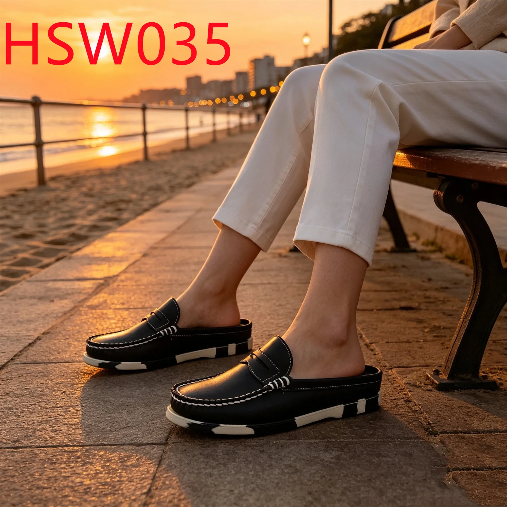 HY,Holiday Trip Moccasin Style Colorful Striped Rubber Sole Boat Shoes Open Heel Mask-style Hua Singh Mule Loafers Shoes HSW035