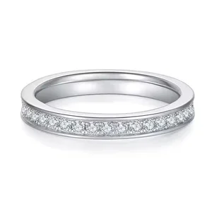 American European Styles 1.2mm Brilliant Cut All VVS Diamond Engagement Moissanite Rings Women's Platinum Plated 925 Silver