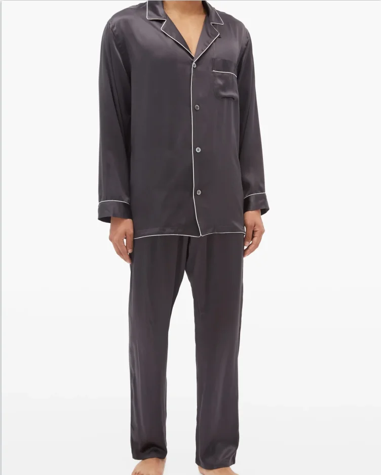 100% Pure Silk Men's Pajamas Luxury Solid Color Silk Sleepwear for Men