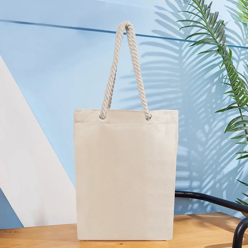Factory Direct Sales Heat Transfer Screen Printed Canvas Bag Loop Eco-friendly Shopping Bag All Cotton Tote Bag Hemp Rope Bag preview 2