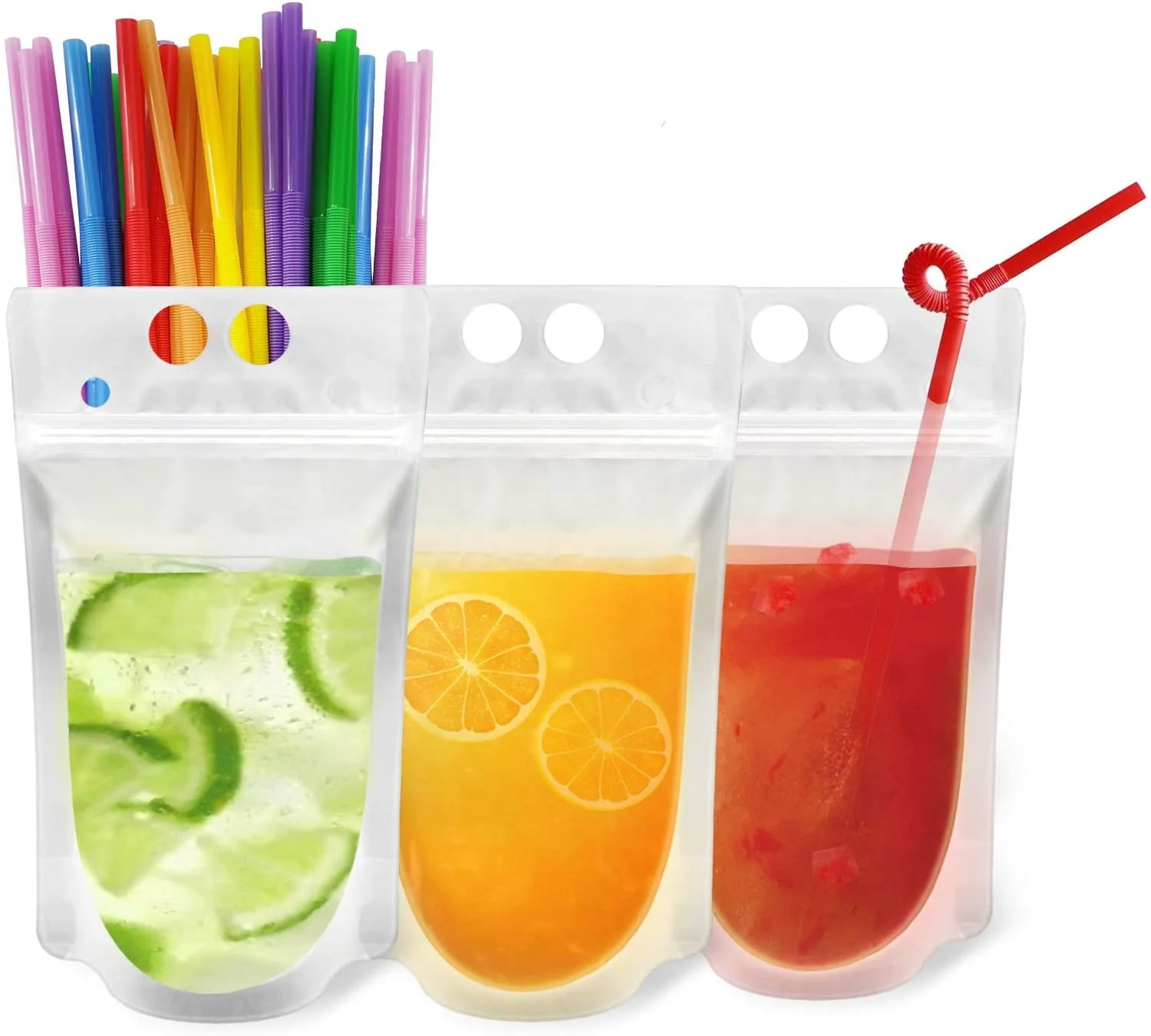 Custom clear Zipper Drinking Bags New Transparent Reusable Drink Pouch With Straw Plastic Drink Juice Capri Sun Pouch Bag