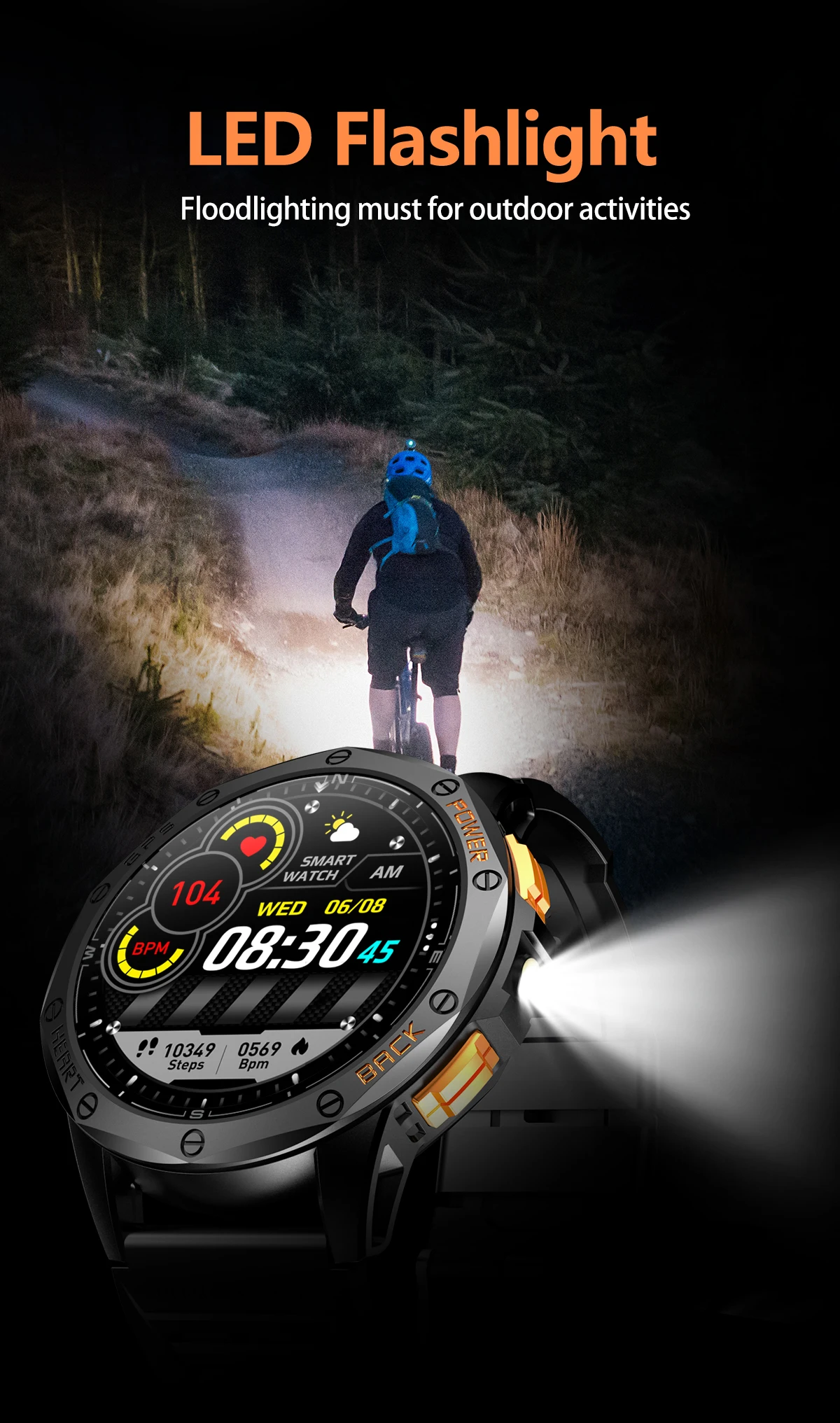 GPS Compass WristWatch K67 1.43-inch AMOLED Super Large Screen With LED Flashlight Health Monitoring Outdoor Sports Smart Watch