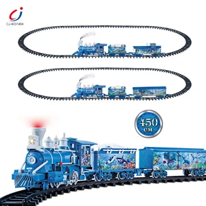 Chengji Steam Electric Music Light Track Smoke Railway Battery Ocean Sightseeing Plastic Rail Train Set Toys for Boys Train