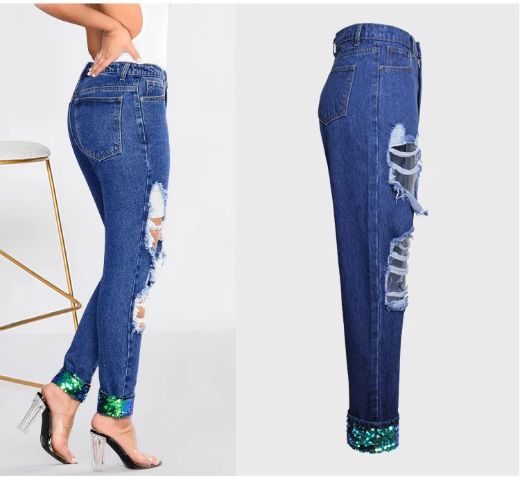 sequin ripped jeans