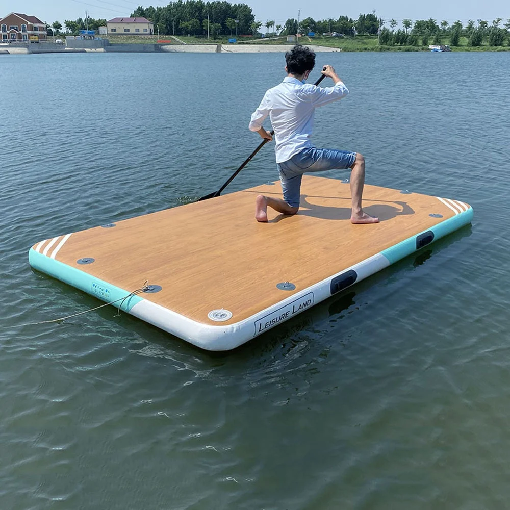Leisure Land Inflatable Swim Island Floating Raft Inflatable Water Jet Ski Dock Floats Platform with Ladder