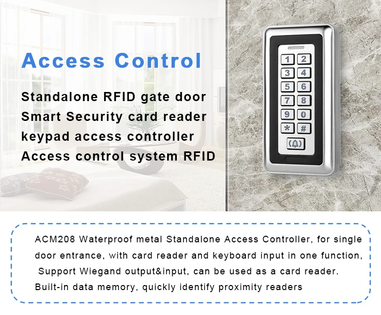 Standalone Metal Access Controller System IP67 Waterproof Keypad Door Entry Electronic RFID Access Control