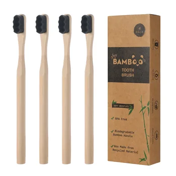 4packs Nano Bamboo Charcoal Bristle Toothbrush Customized logo Super Soft Bamboo Toothbrush