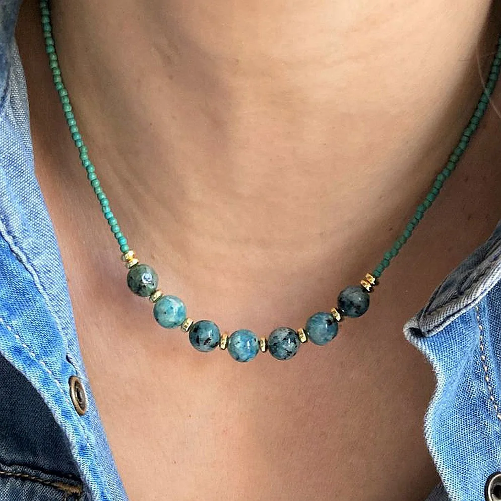 Simple Design Fashion Natural Africa Turquoise Stone Seed Beads Necklace  Choker Necklace