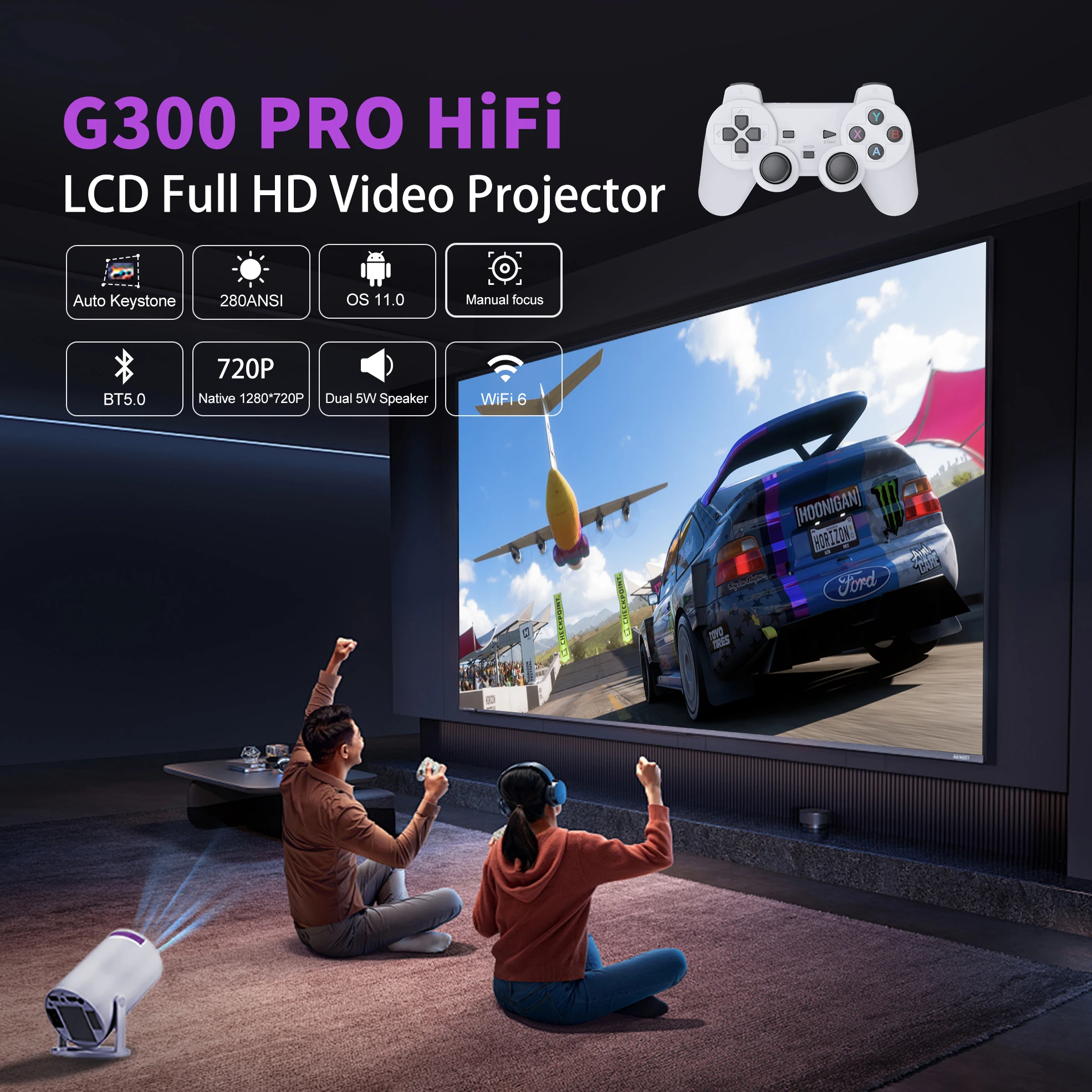 Topleo Gaming Projector Android 11 8k 3d Hy300 Pro Smart Game Console Projector Home 4k Video Portable Mini Android Projector