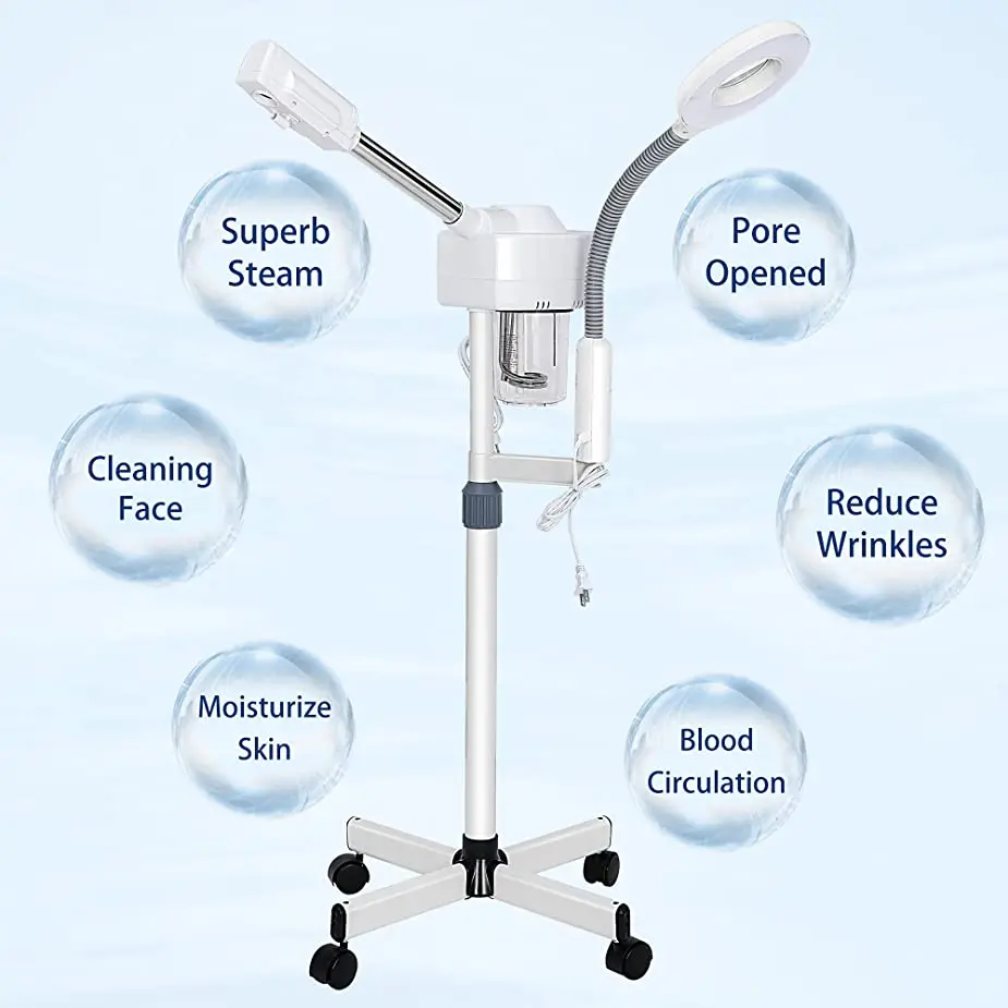 2 In 1 Facial Steamer With Magnifying Lamp Light,Hot And Cold Spa Ionic