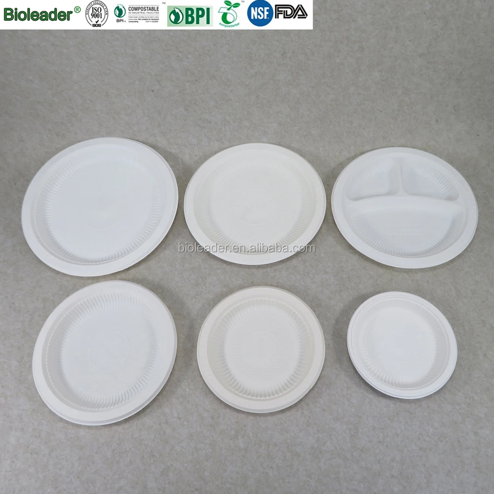 Biodegradable Disposable 6 7 8 9 10 Inch Cornstarch  Corn Starch CPLA Plastic Round Plates