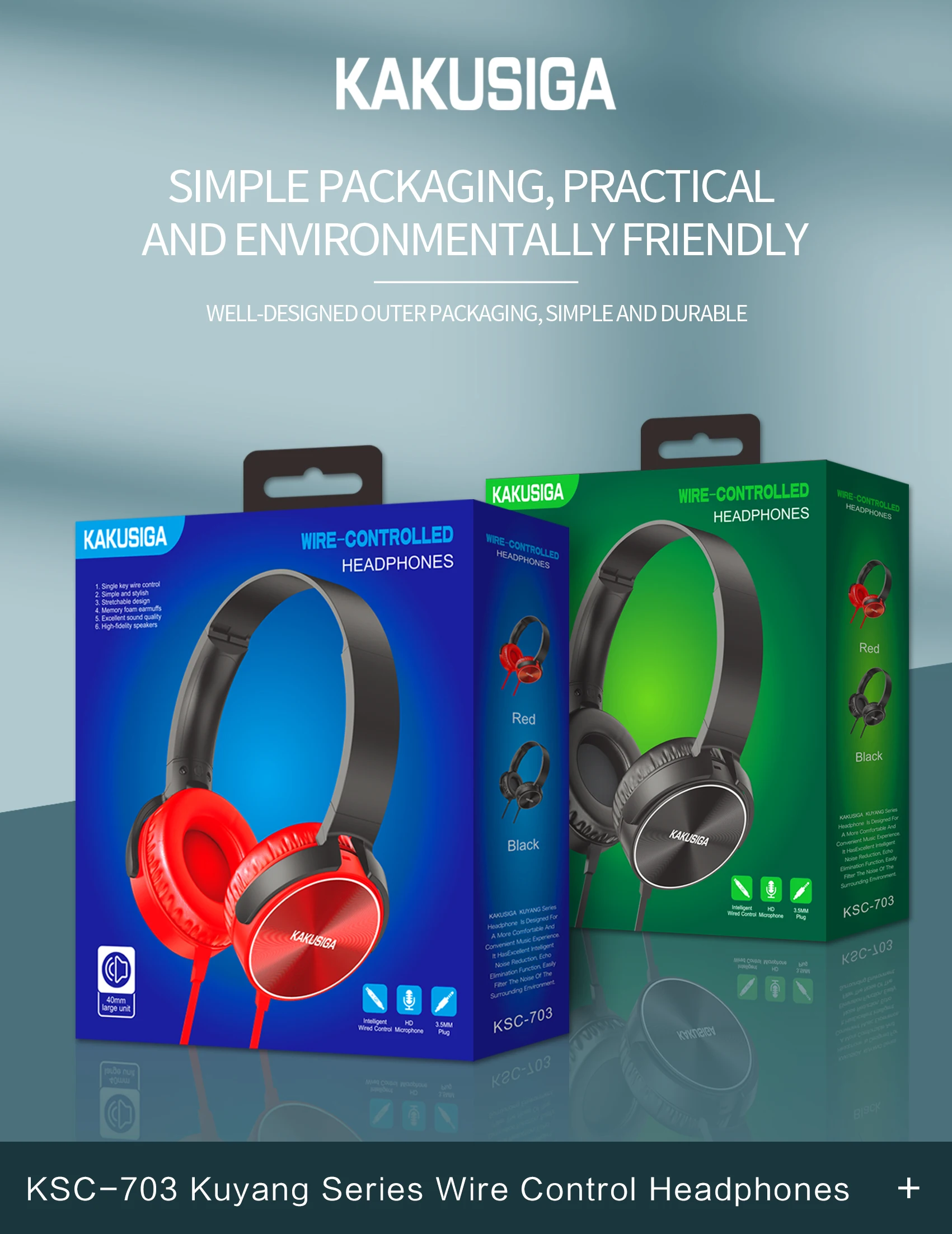 KAKUSIGA Wire Control Headphone High Quality 40MM Subwoof Headset Noise Cancelling Stereo Audio Earphone