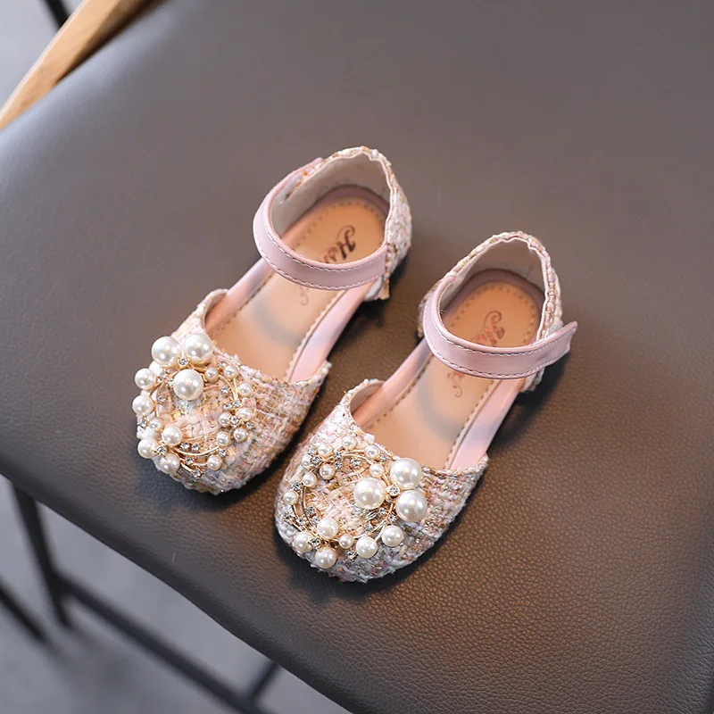 Wholesale Princess Kids Children Flower Baby Girls Party Shoes Black Beige  pink Performance Shoes Toddler Birthday Dress Shoes