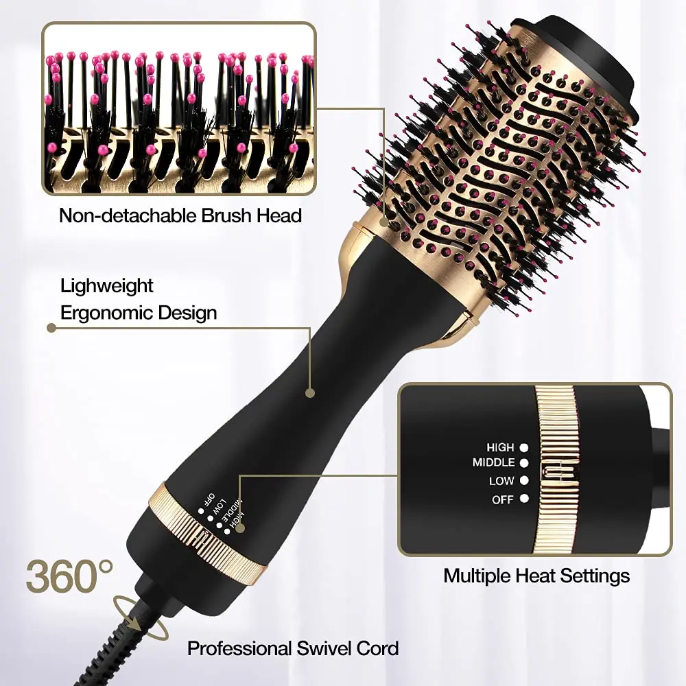 Ulelay 1200w Hot Air Blow Dryer Brush Professional in Straightener Comb  Electric Blowdryer Rotating Hair Brush