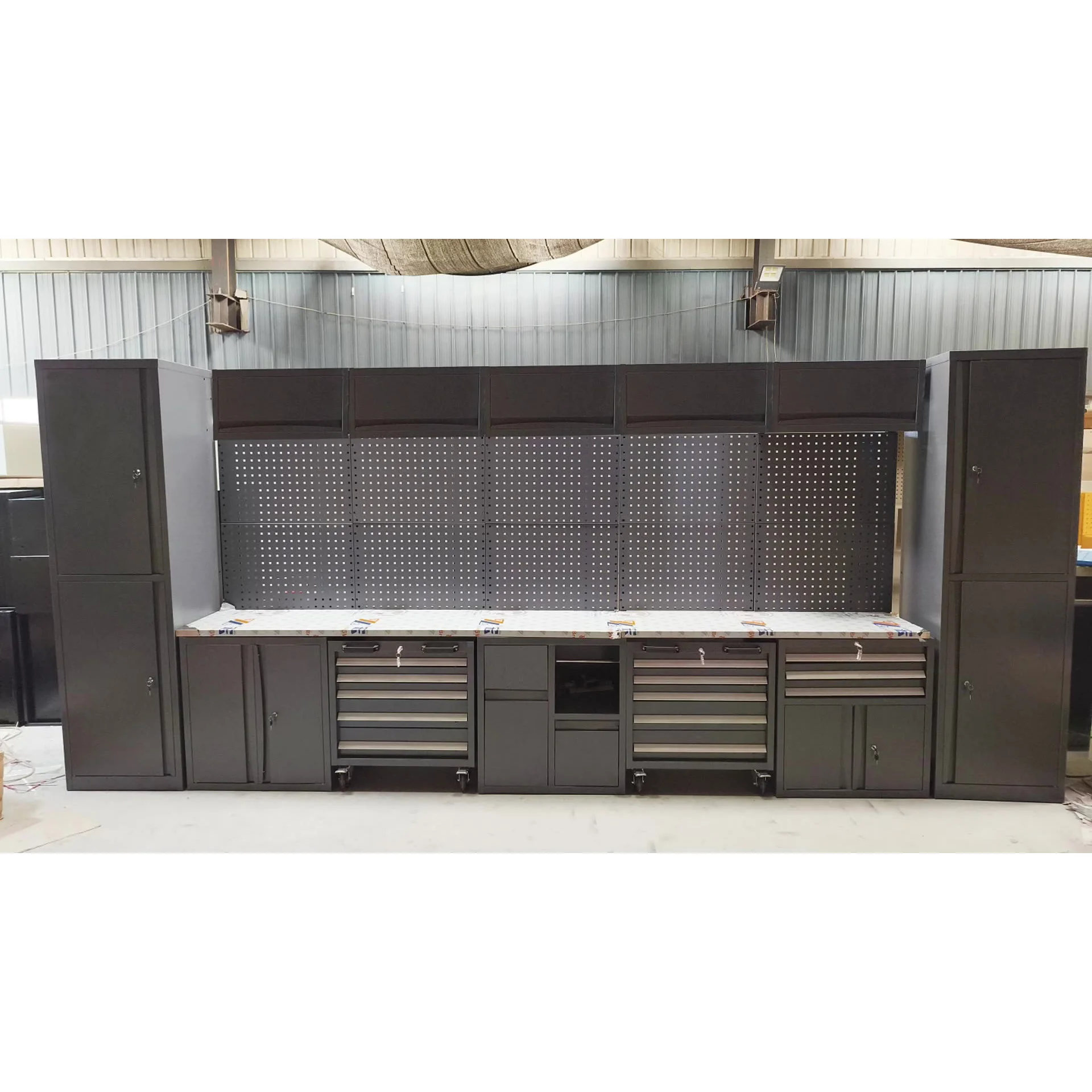 4-Unit Modular Tool Cabinet with Workbench for Workshop, Garage, and Industrial Storage