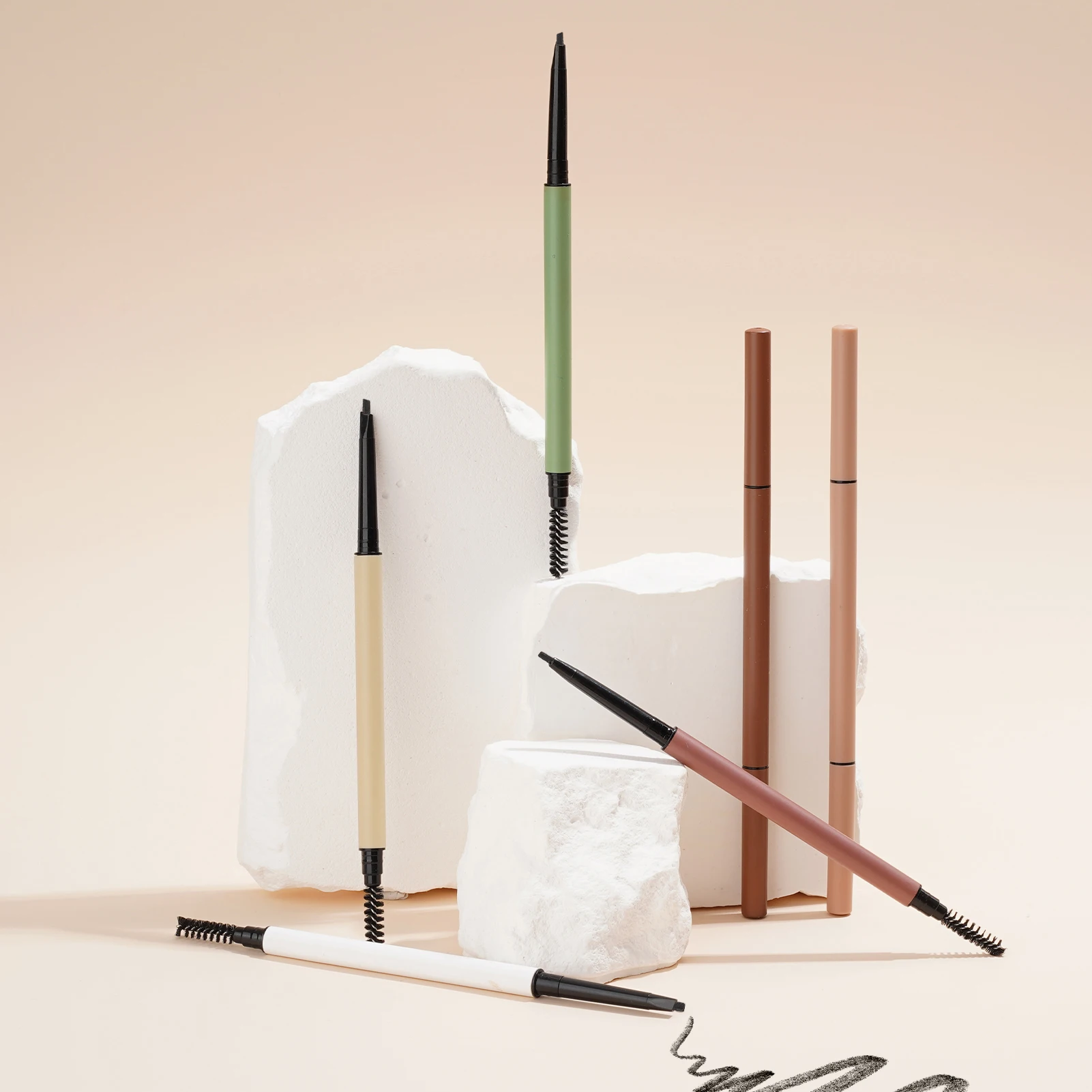 Private Label Precise Dual Ended Eyebrow Pencils Custom Beige Eyebrow Pencil Nude Slim Crayon White Brow Pencil Brush OEM