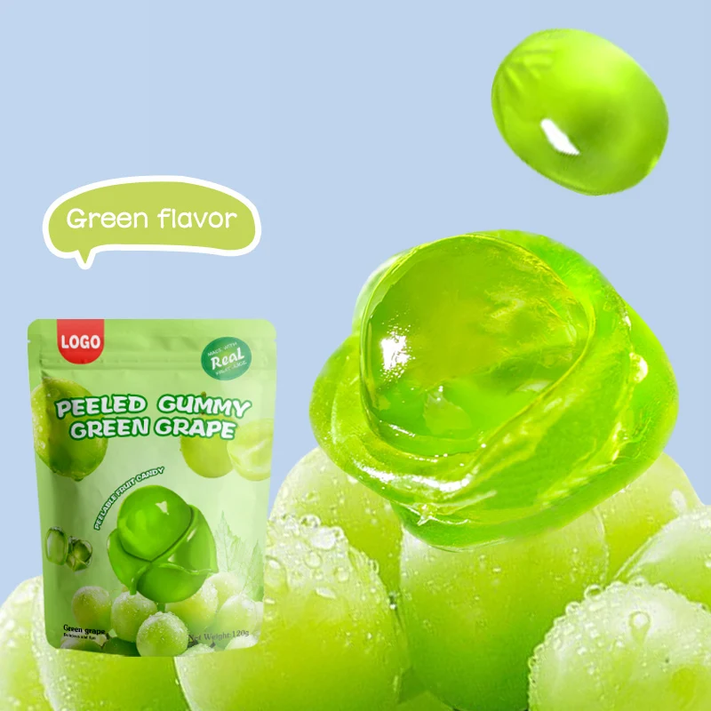 Bulk 4D Peeled Peach Grape Mango Fruit Shape Jelly Gummy Candy Filled Fruit Jam Peeled Gummy Jelly Candy