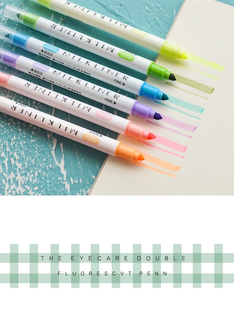 JIANWU 12pcs/set cute Double head fluorescent pen milkliner