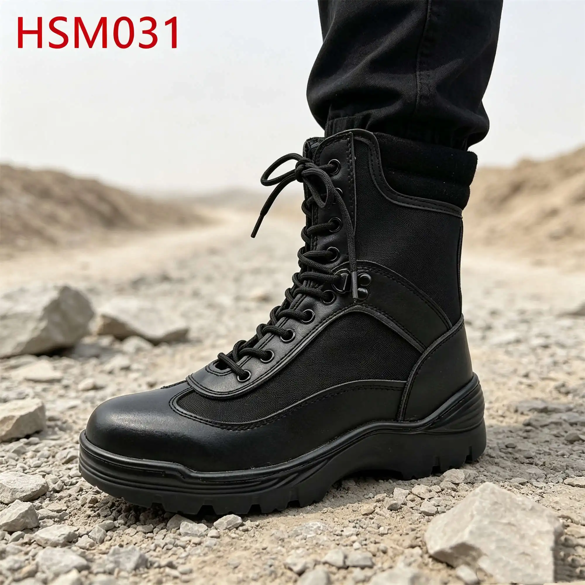 ZYF,Factory Price Durable Stitching PU Outsole Hua Singh Combat Boots Side Zipper Design Black/sand Color Tactical Boots HSM031