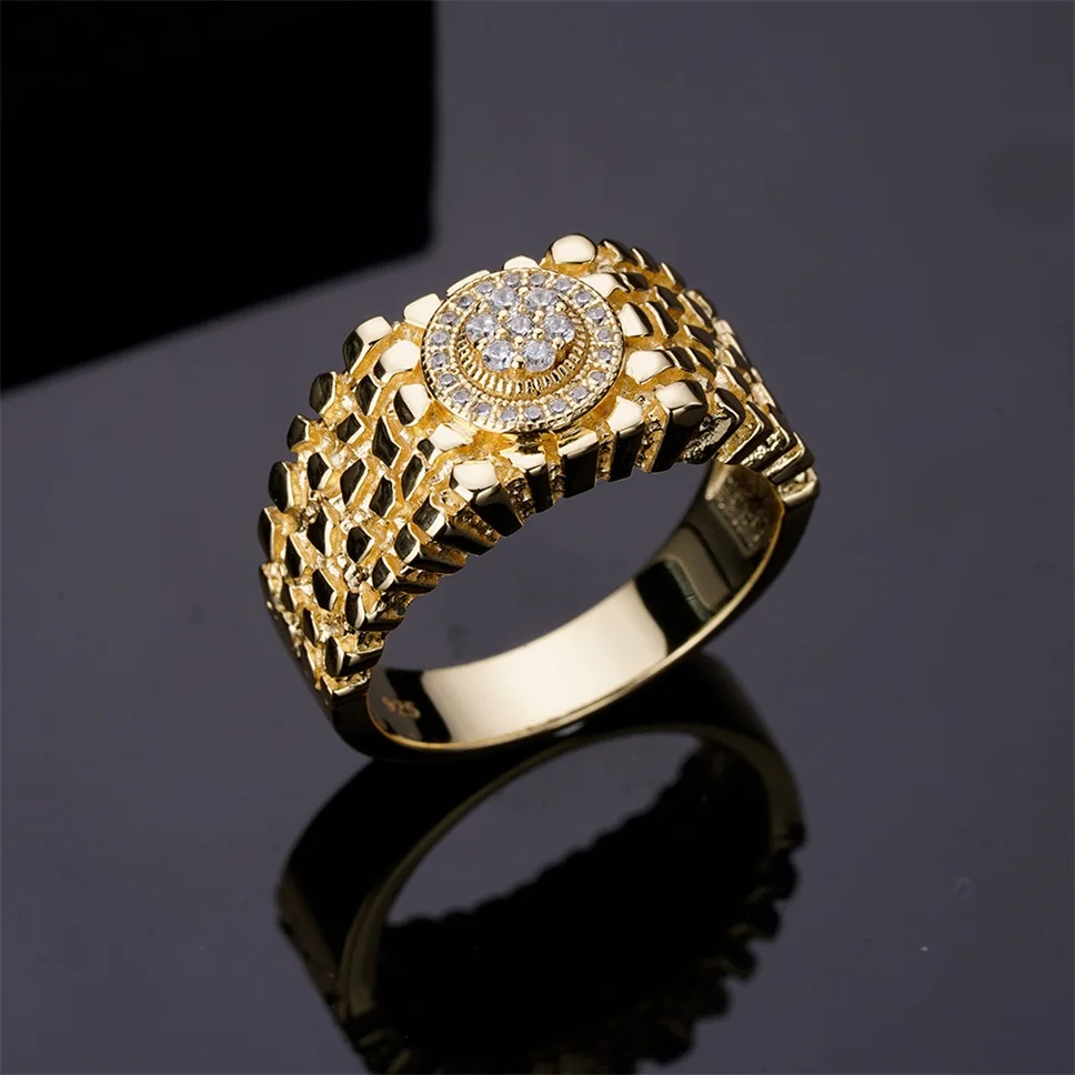 2023 Chines Cheap Weeding Gram Gold 24K Designs Pure 925 Silver Nugget  Rings Man With Real Zircon Stone