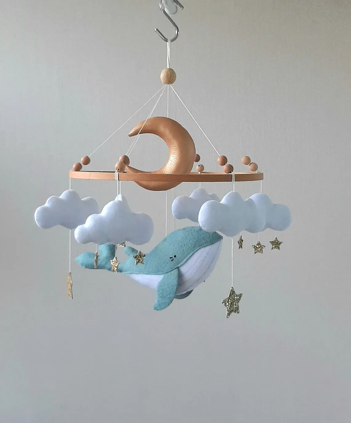 Bebe Beechwood Frame Neutral Nursery Sea Animals Whale Toys Kids Musical  Baby Crib Mobile for Newborns