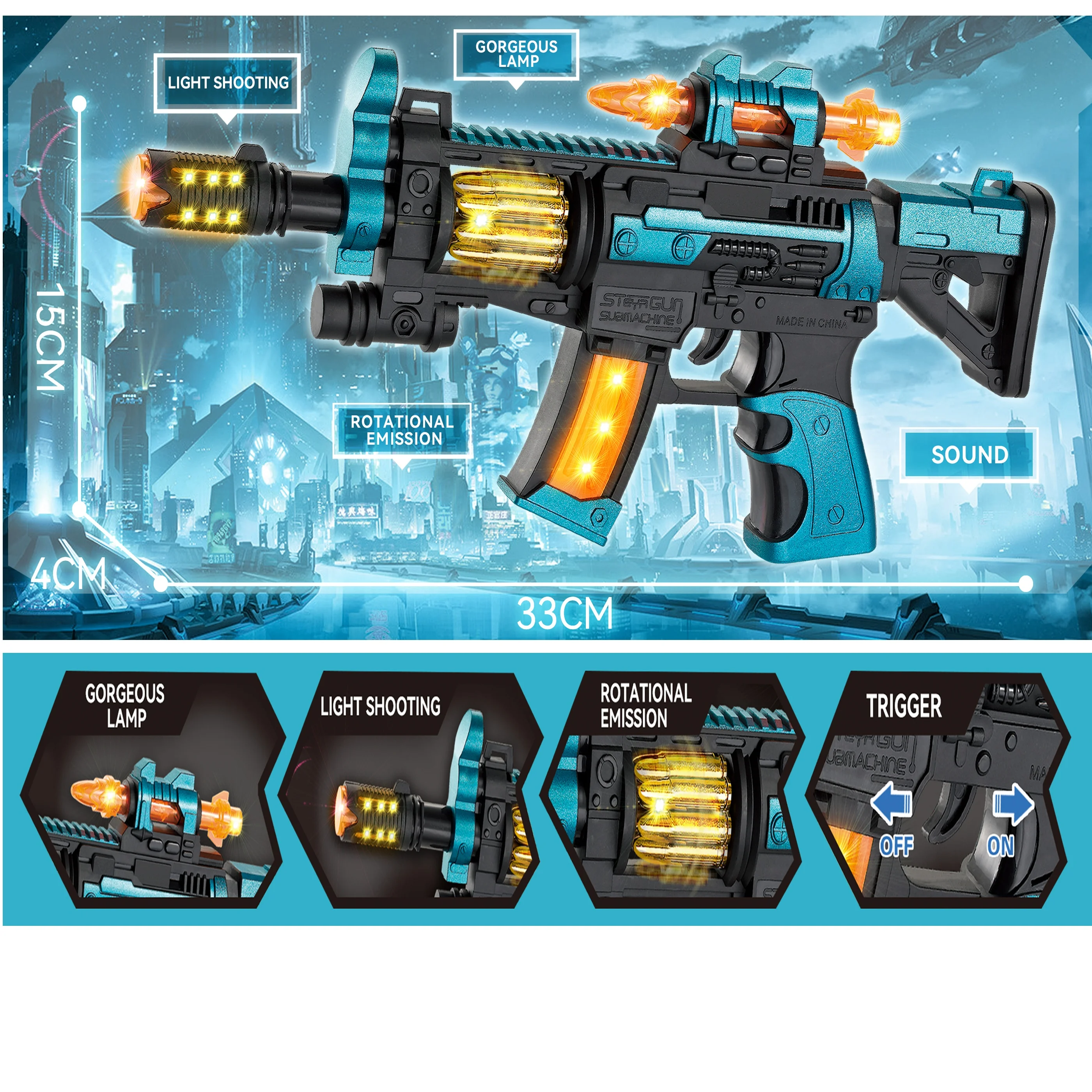 New 33CM Submachine Electric Toy Gun - Fun & Safe Play