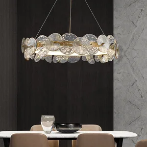 JACKSUN LED Postmodern Aluminum Golden Crystal Chandelier Lighting Suspension Luminaire Lampen for Dinning Home Pendant Lamp