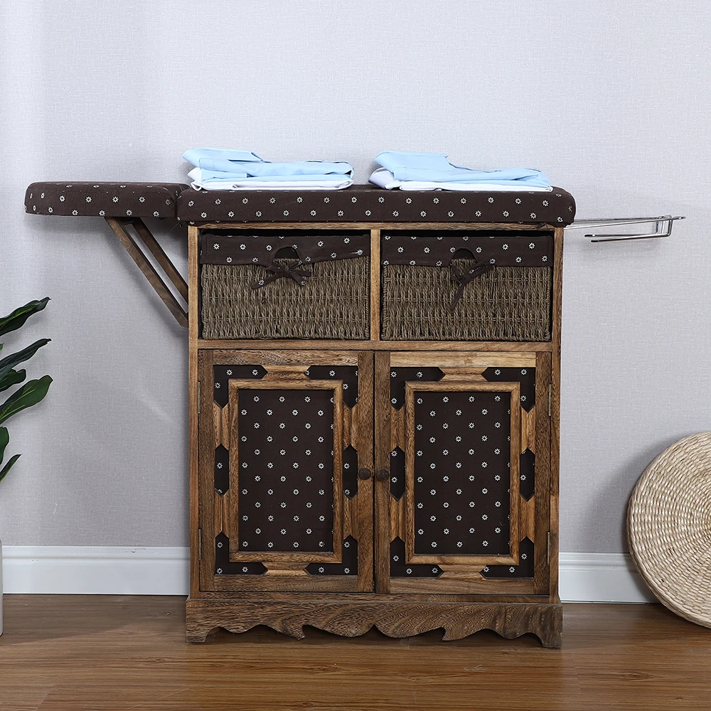 Solid Wood Ironing Board Clothes Factory Furniture Ironing Cabinet Drawer Wicker Iron Chest