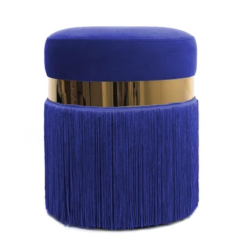 High Quality Living Room Furniture Velvet Designer Round Gold Ottomans Modern Pouf Cushion Stool with Tassels