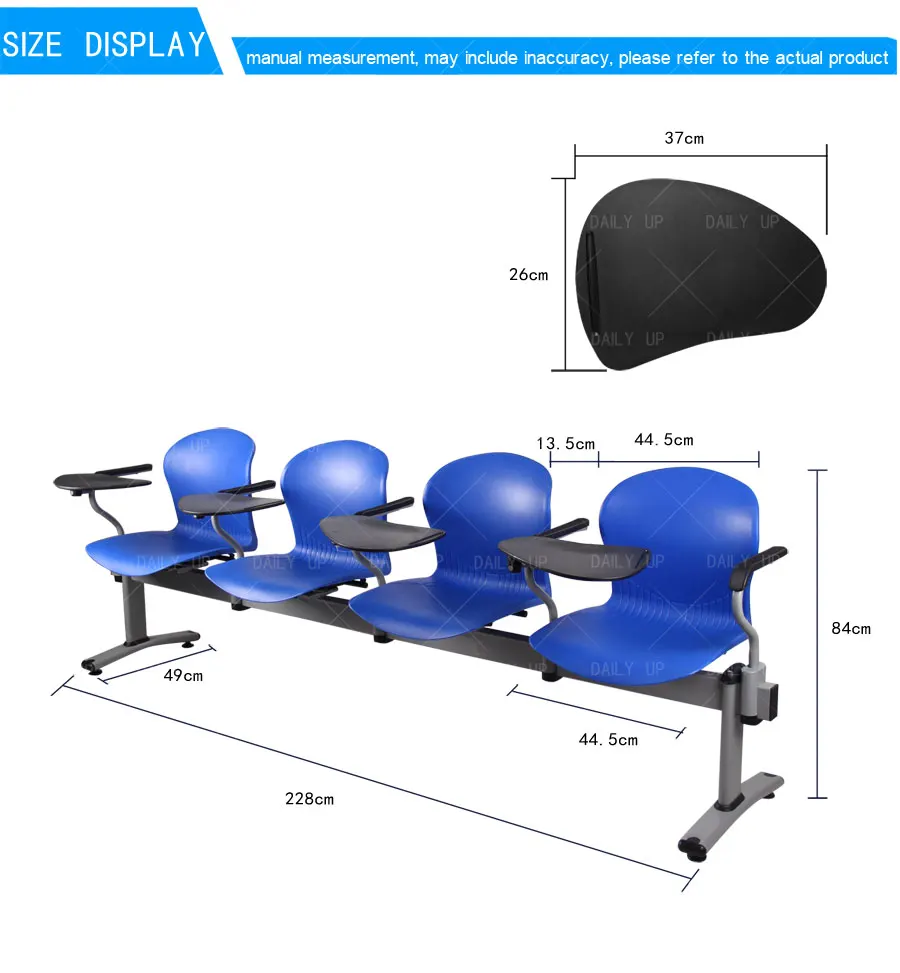 High Quality Public Row Waiting Chair Set With Armrest Metal Frame Four Seat Airport Bench With Word Pad For Hospital School