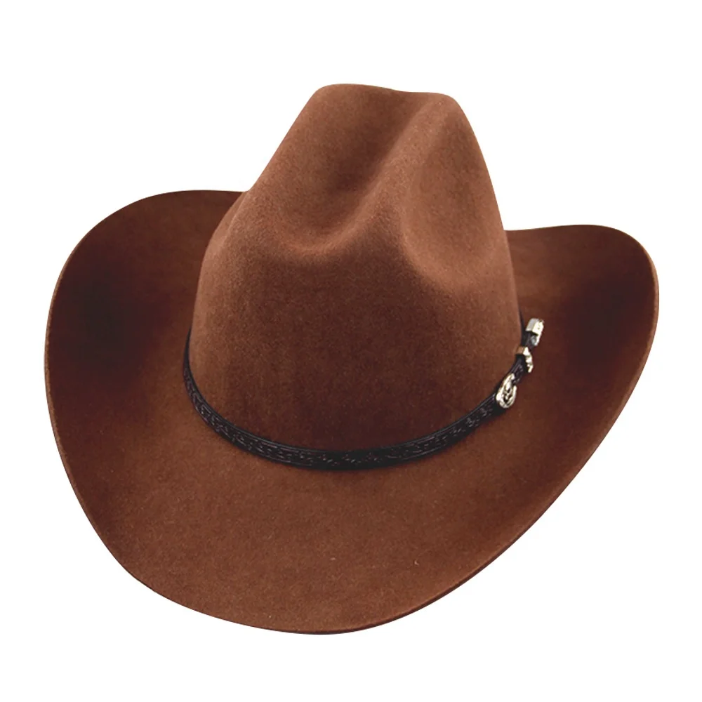 LiHua 2021 New Classic Design Wool Felt Hat Belt Decoration Hot Sale Hats  Brown Cowboy Hat