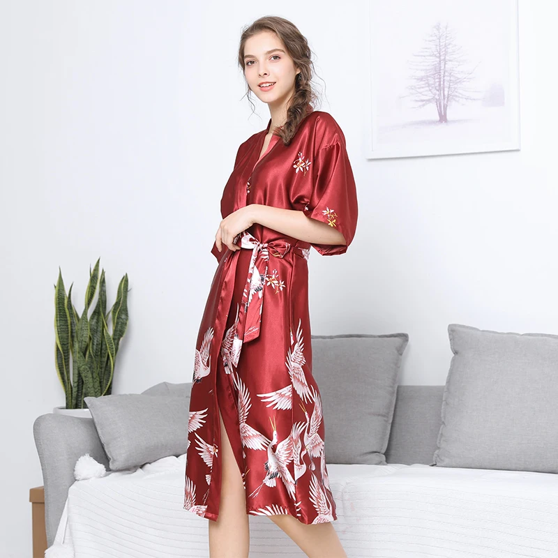 women clothing Sexy Ladies Robe Female Soild Silk Like Satin sleepwear underwear women women's sleepwear