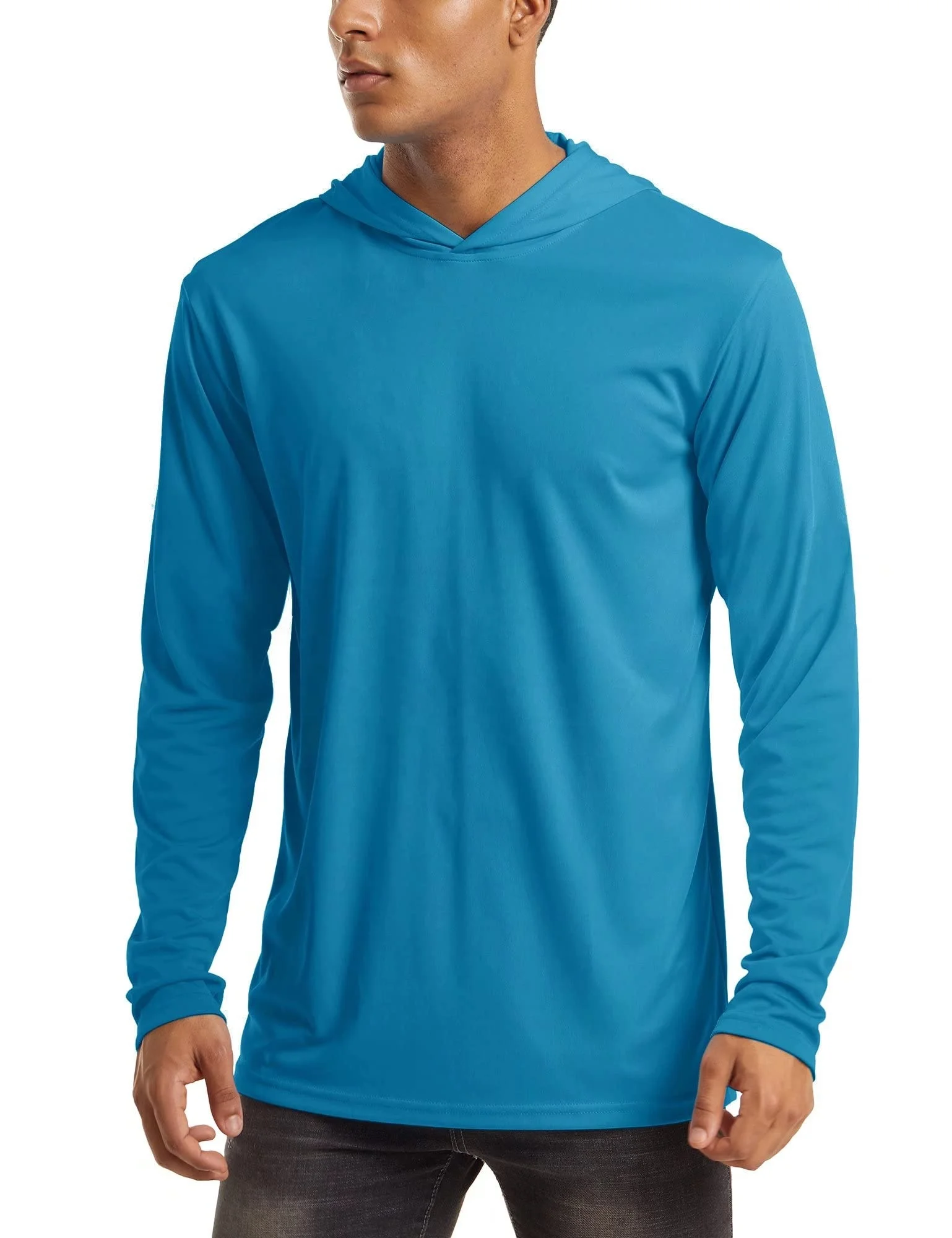 Men's Hooded Upf50+ Sun Protection Tshirts Long Sleeve Athletic Rash