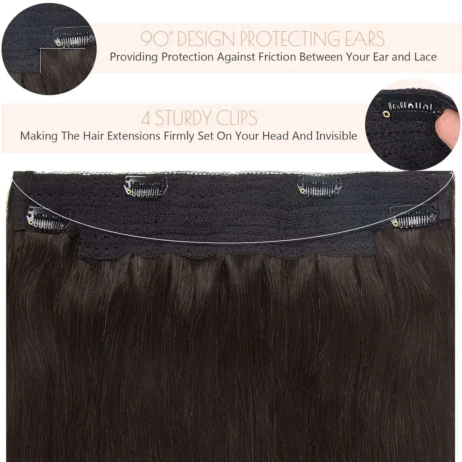 Echt menselijk haar Visdraad haarverlengingen Recht Remy One haarstuk voor een volledig hoofd_voghion.com