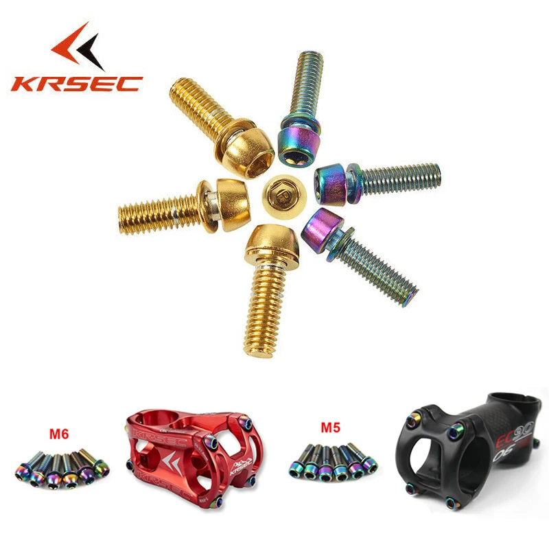 KRSEC M5/M6 Stem Screws MTB Road Bike 18mm Titanium-plated Bolts Fastener 
