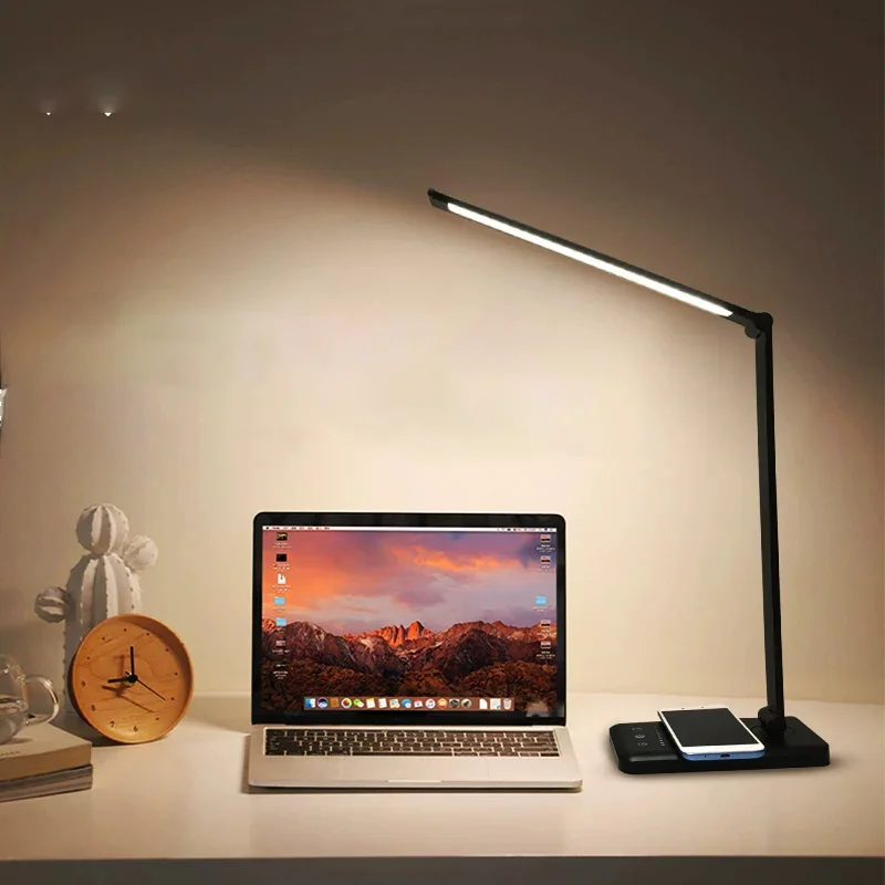 Aluminum 5 Brightness Eye-caring Timer Dimmable Rechargeable Reading Lamp LED Desk Lamp USB Wireless Charging Lamp