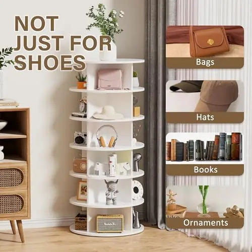 Revolving Vertical Handbag Shoe Organizer Rotate Shoes Closet 7 Tier Spinning Shoe Display Tower for Wardrobe