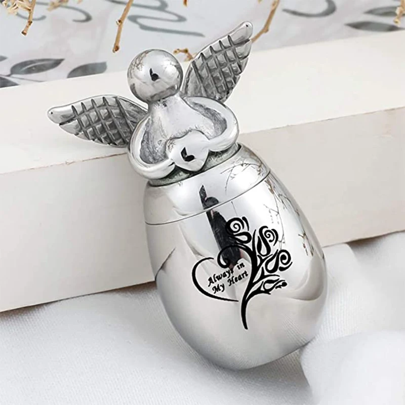 316L Stainless Steel Angel Wing urns Can Open Ashes Holder Cremation Urn Memorial Keepsake Pendant Jar for Men Women Pets