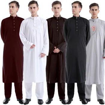 Pakistan Indonesia Men's Two Piece Set Arab Middle East Men's Long sleeved Robe Muslim Men's Worship Clothing