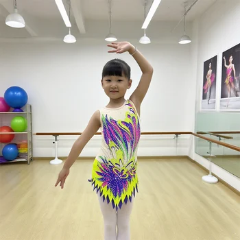 Exotic Performance Wear for Girls Free Rhinestones Dancewear Rhythmic Gymnastics Dance Ballet Leotard Stage Children
