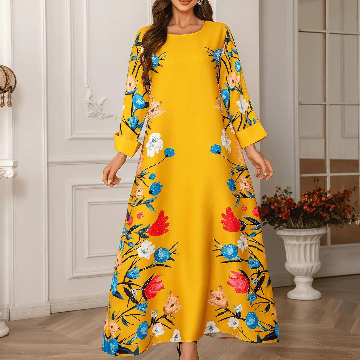 Dubai Fashion Printed Hot Women's Robe Abaya Muslim Dress