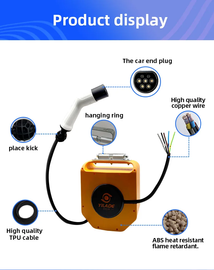 Iec62196 Ev Charging Cable Reel Retractable Charger Cable Type 2 16a To 32a Electric Car