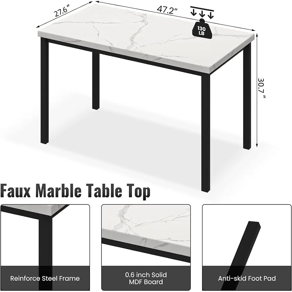 Modern Kitchen Table and Chairs 5 Piece Dining Room Table Set with Marble Top for Small Space manufacture