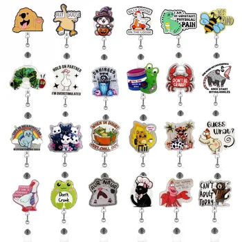 Custom Badge Reel Glitter Acrylic Rotatable ID Holder with Belt Clip and Keychain