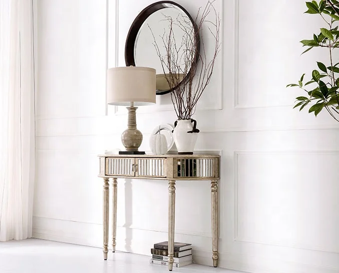 Modern  Designer Project Order Vintage Gold Half Round Mirror Console Table With Round Wall Mirror for Home Hotel Furniture