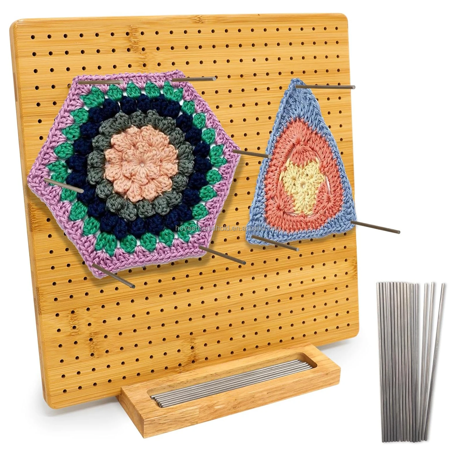 Bamboo Blocking Board For Crocheting With 15 Stainless Steel Rods