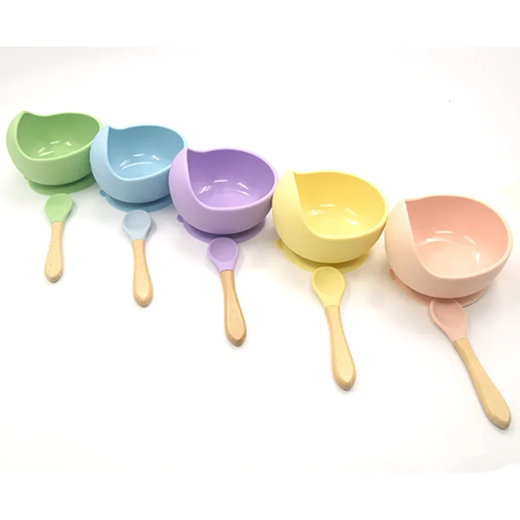 Silicone Stay Put Suction Bowl for Toddlers Baby Non-Slip Feeding Bowl Training Plate Sucker Bowl Set with Spoon