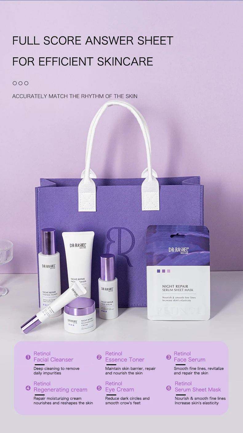 DR RASHEL Neues Design 6-teiliges Taschenset zur Erhöhung der Hautelastizität Retinol Nachtreparatur Jugendaktivierendes Hautpflegeset – Detail 7